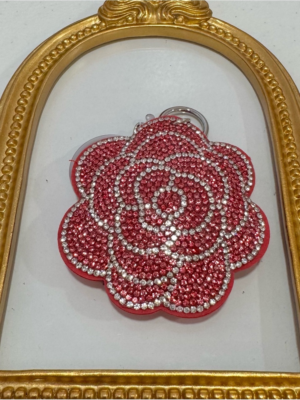 New Pink Crystal Floral Keychain Charm